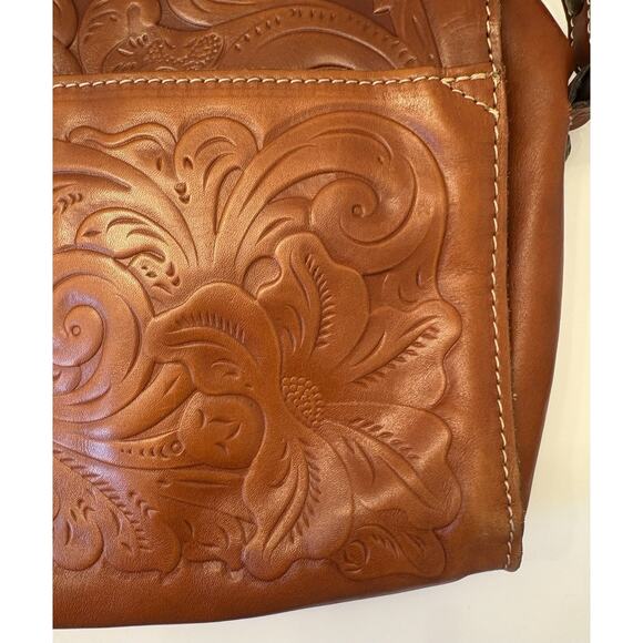 Patricia Nash Brown Tooled Italian Leather Crossbody Bag Western Style Clasp - Picture 6 of 16